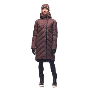 Front on-model view of women's Indyeva Leggero II down jacket in 'hickory' colour