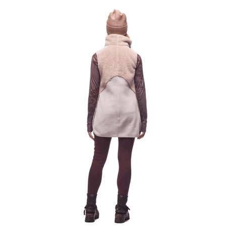 Back on-model view of women's Indyeva Mezcla II sleeveless tunic in 'ponce' (sand) colour