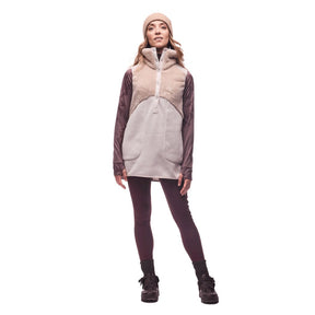 Front on-model view of women's Indyeva Mezcla II sleeveless tunic in 'ponce' (sand) colour