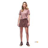 Front on-model view of Indyeva Ulendo V skort in rosewood colour