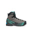 Side view of women's scarpa ribelle hd mountaineering boot in titanium aqua colour
