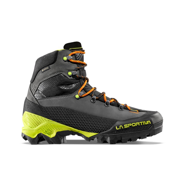 Side view of black/lime La Sportiva Aequilibrium mountaineering boot