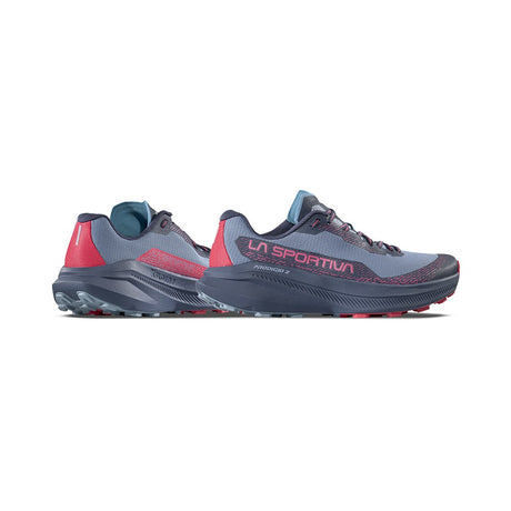 Pair of women's gray-blue/red-pink La Sportiva Prodigio running shoes