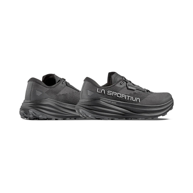 Pair of men's black La Sportiva Prodigio Max Gore-Tex running shoes