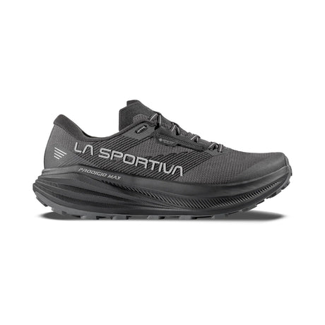 Side view of men's black La Sportiva Prodigio Max Gore-Tex running shoe