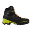 Side view of men's La Sportiva Aequilibrium LT GTX hiking boot in carbon/lime colour