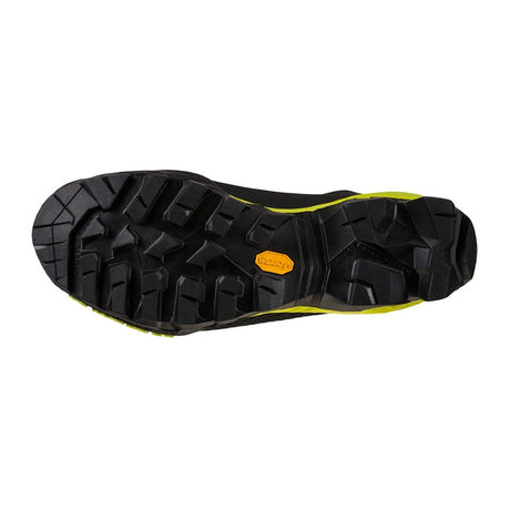 Sole of men's La Sportiva Aequilibrium LT GTX hiking boot in carbon/lime colour