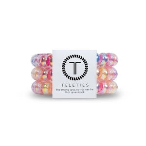 3-pack view of Teleties hair ties in 'eat glitter for breakfast' colour