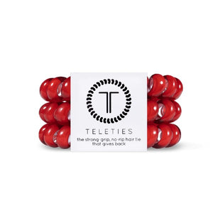 3-pack view of Teleties hair ties in scarlet red colour