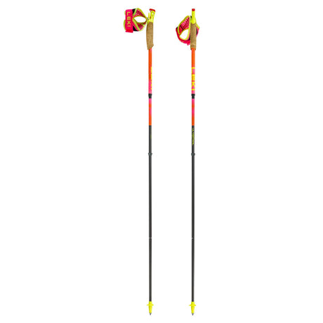 Pair of neon pink & orange Leki Ultralight FX One Superlite trail running poles