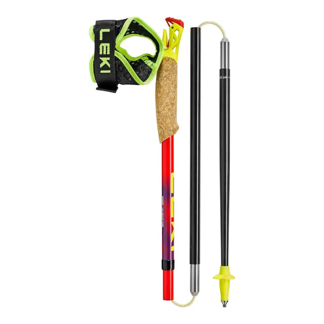 Folded view of red/violet Leki Ultratrail FX One running pole