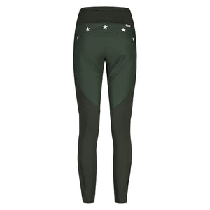 Back view of women's maloja ArayaM. softshell pants in deep forest colour