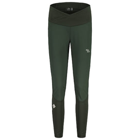 Front view of women's maloja ArayaM. softshell pants in deep forest colour