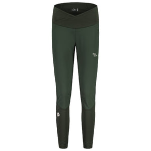 Front view of women's maloja ArayaM. softshell pants in deep forest colour