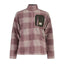 Front view of women's maloja purple plaid wool jacket