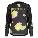 Front view of women's maloja FurculaM. bike long sleeve shirt in 'black grid flower' colour