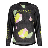 Front view of women's maloja FurculaM. bike long sleeve shirt in 'black grid flower' colour