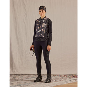 Front on-model view of maloja KekesM. hybrid vest in black flora print