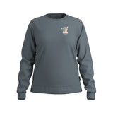 Front view of women's grey/blue maloja cotton longsleeve