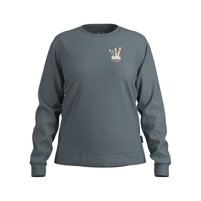 Front view of women's grey/blue maloja cotton longsleeve