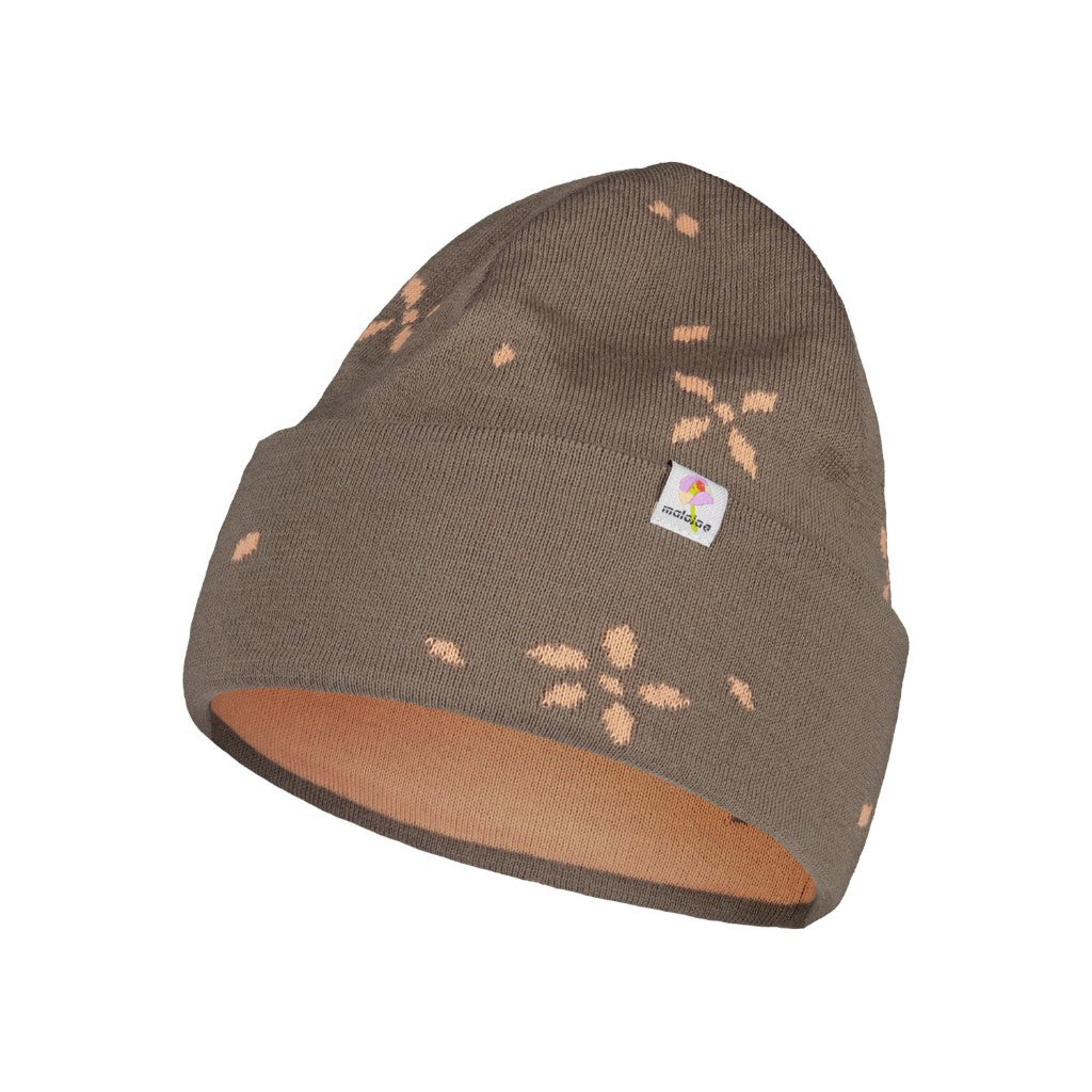 Maloja brown TiserM. beanie with peach floral pattern