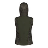 Back view of women's maloja ZinkenM. technical vest in alpine woods leaf pattern