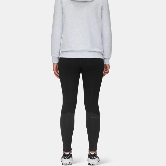 Back on-model view of women's black Mammut Aconcagua warm tights