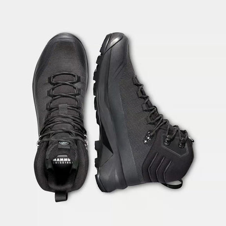 Top & side view of men's black Mammut Ducan III High GORE-TEX hiking boots