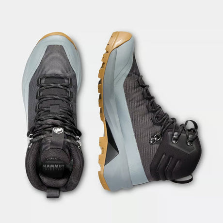 Top & side view of women's black/platinum Mammut Ducan III High GORE-TEX hiking boots