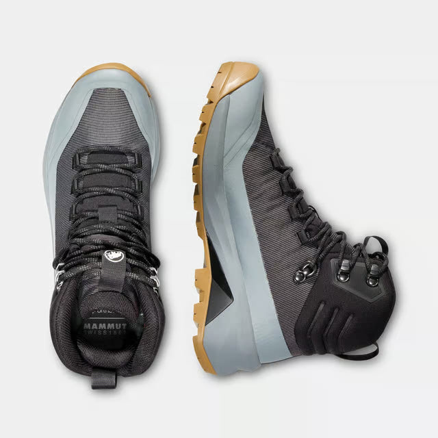 Top & side view of women's black/platinum Mammut Ducan III High GORE-TEX hiking boots