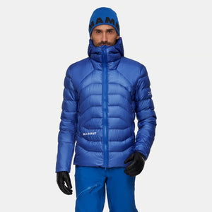 Front on-model view of men's blue Mammut Eiger Nordwand Down jacket