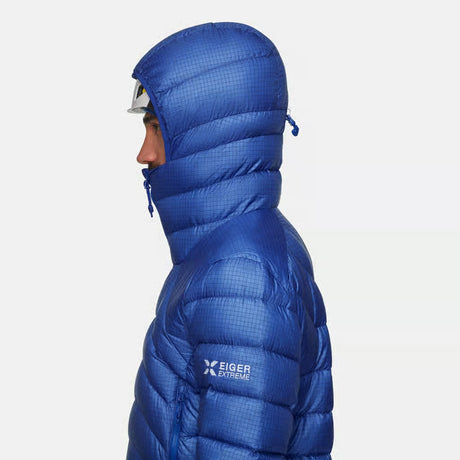 Hood detail of men's blue Mammut Eiger Nordwand Down jacket