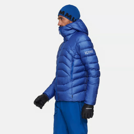 Side on-model view of men's blue Mammut Eiger Nordwand Down jacket