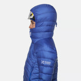 Hood detail of women's blue Mammut Eiger Nordwand down jacket