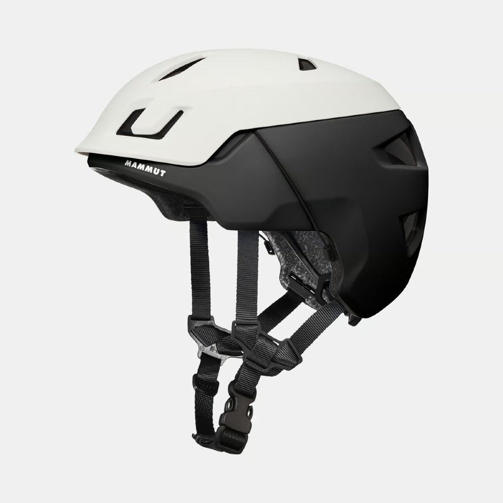 Side view of Mammut Haute Route helmet in white/black colour