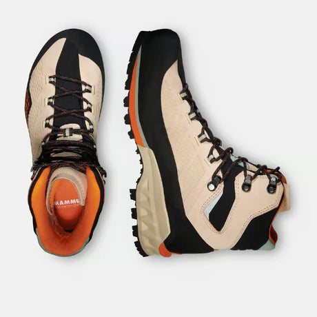 Top view of women's Mammut Kento Advanced High GTX mountaineering boots in savannah/black