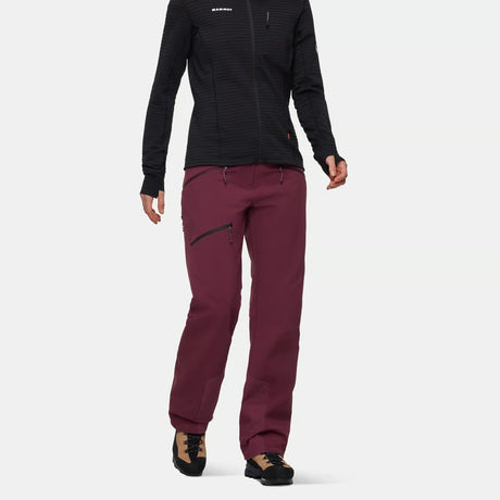 Front on-model view of women's maroon Mammut Taiss Guide SO pants