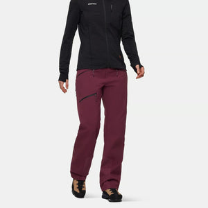 Front on-model view of women's maroon Mammut Taiss Guide SO pants