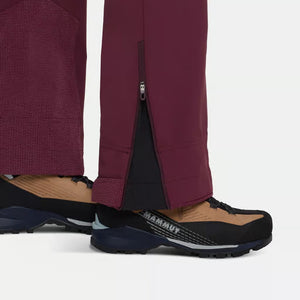 Ankle zipper detail of women's maroon Mammut Taiss Guide SO pants