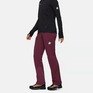 Side on-model view of women's maroon Mammut Taiss Guide SO pants