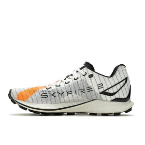 Inner side view of women's Merrell Skyfire 2 Matryx trail running shoe in white/multi