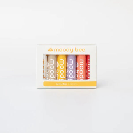 Box set of six moody bee lip balms