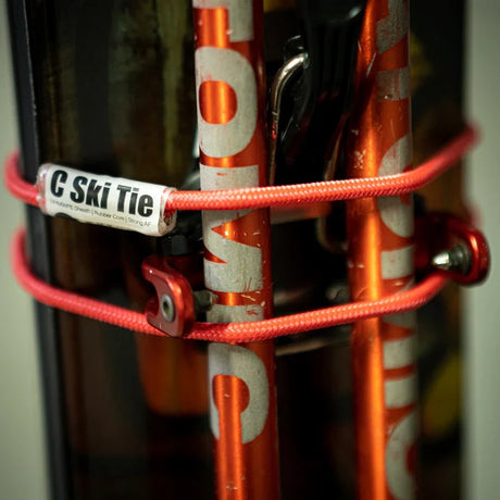 Mountain Sense C Ski Tie wrapped around skis and poles