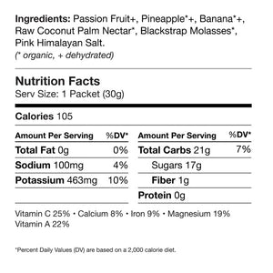 Ingredients view of passion fruit pineapple banana Muir energy gel