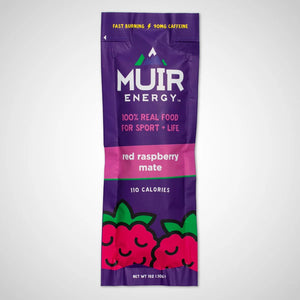 Front view of a raspberry mate Muir energy gel packet
