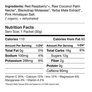 Ingredients view of the raspberry mate Muir energy gel