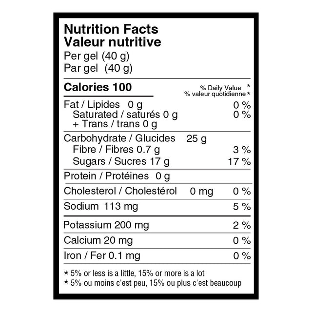 Naak boost energy gel nutrition facts card