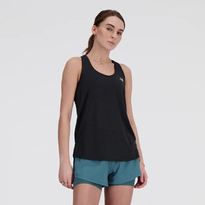 Front view of women's black New Balance Athletics tank top