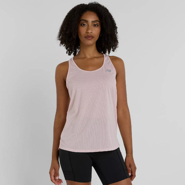 Front view of women's New Balance Athletics Tank in Rose Sugar Heather colour