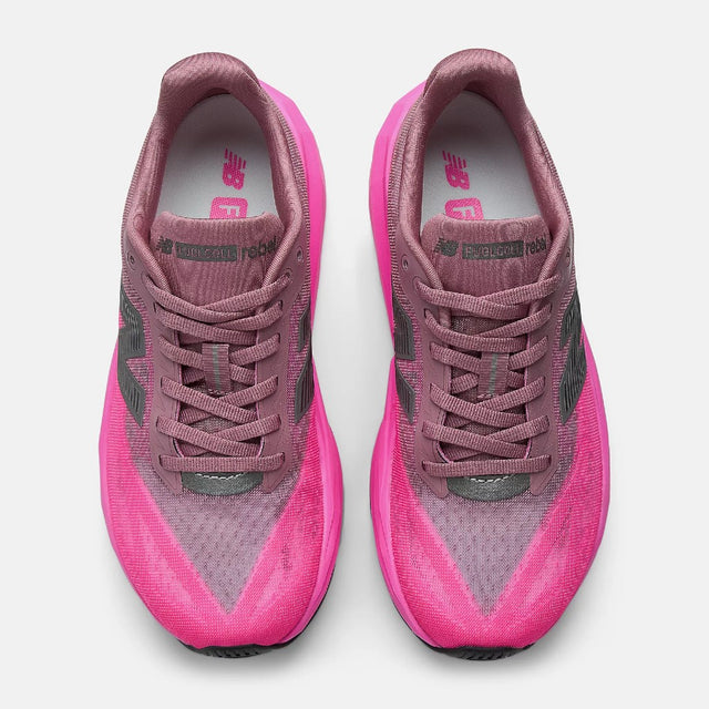 Top view of women's pink New Balance FuelCell Rebel v5 running shoes